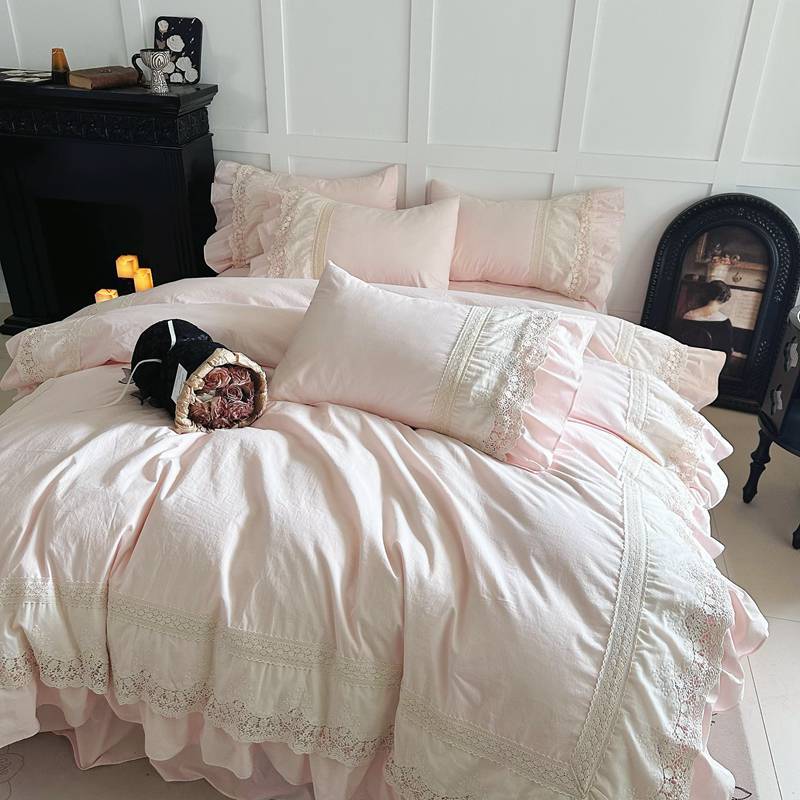 Vintage Lace Ruffled Cotton Duvet Cover Bedding Set