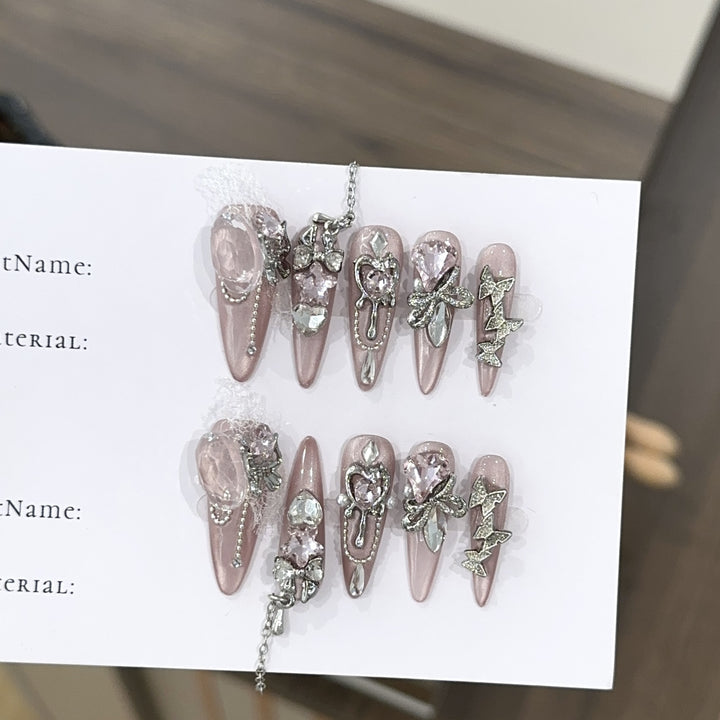 Glamorous Rhinestone-Embellished Stiletto Press-On Nails