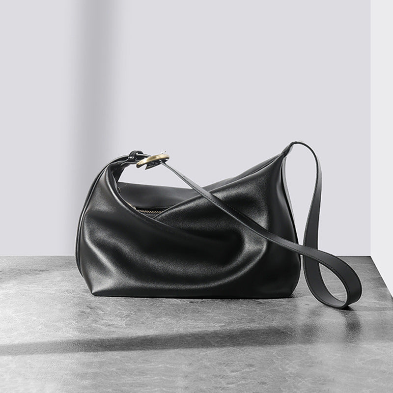 Minimalist Curved Leather Shoulder Bag with Adjustable Strap
