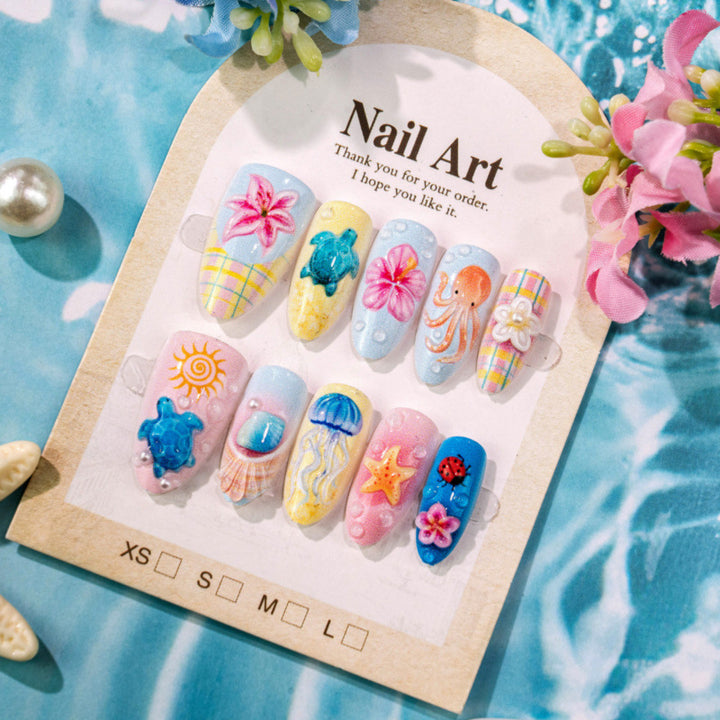 Thematic Undersea-Inspired Press-On Nail Set
