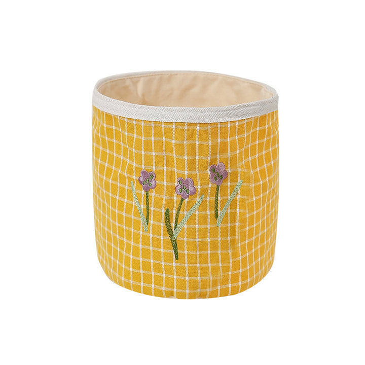 Padded fabric storage basket with Vichy check and embroidered lavender motif Stornfield