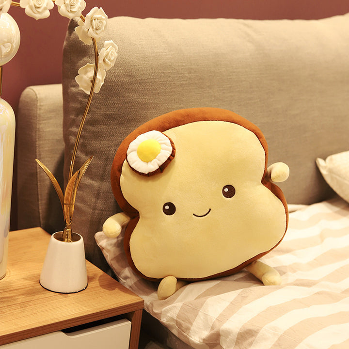 Kawaii Toast-Shaped Plush Decorative Cushion with Egg Applique Stornfield
