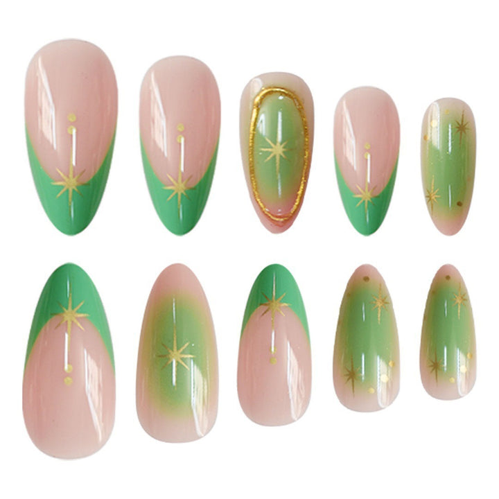 Artistic Gel Nail Enhancements with Gold Accents Stornfield