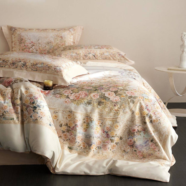 Floral Satin-Feel Duvet Cover Set with Oxford Shams
