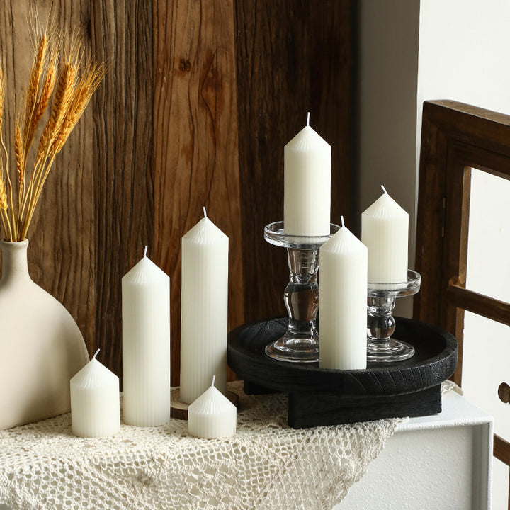 Vertical-Ribbed Unscented Pillar Candle for Mantel & Centerpiece