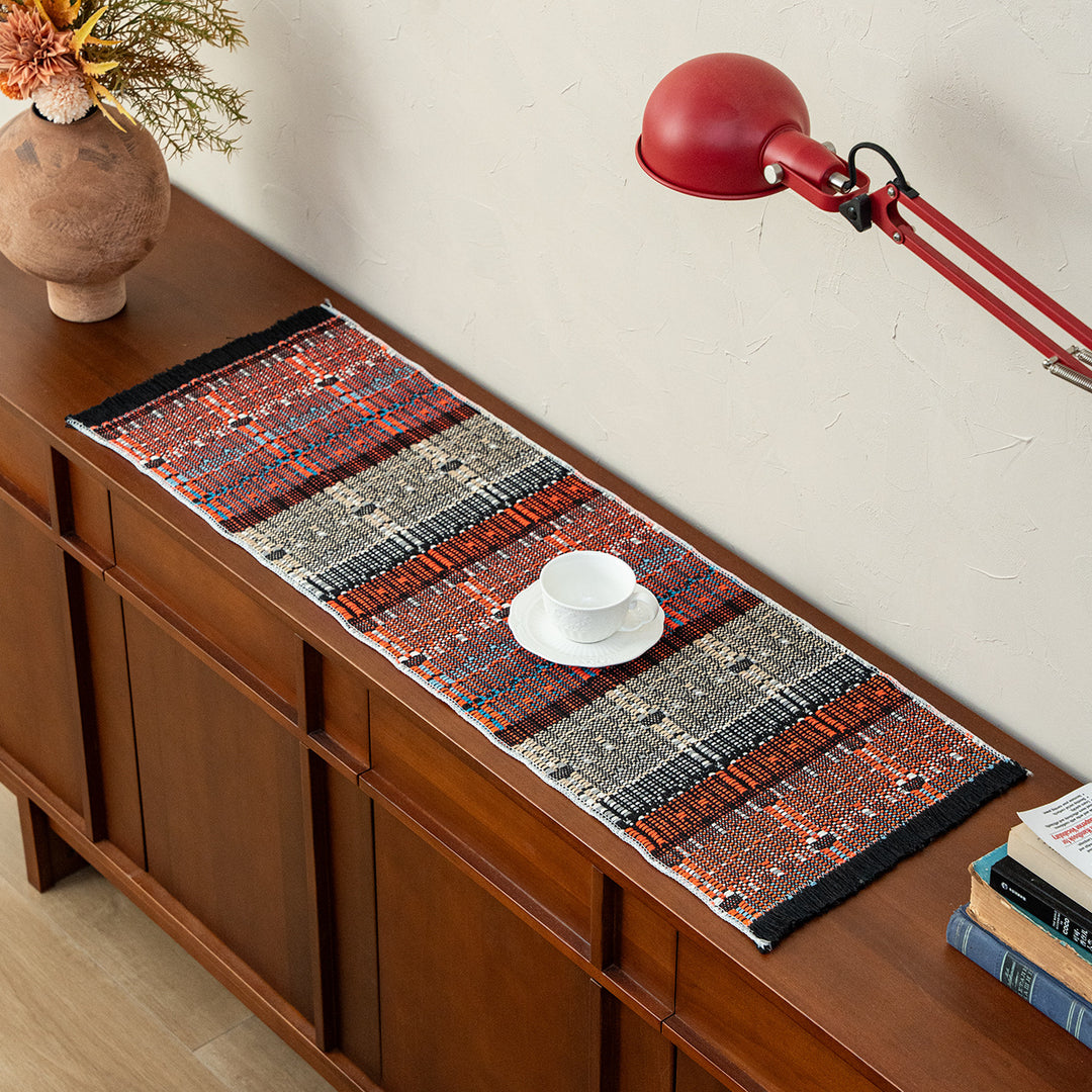 Woven table runner in ethnic look made of cotton blend with fringes Stornfield