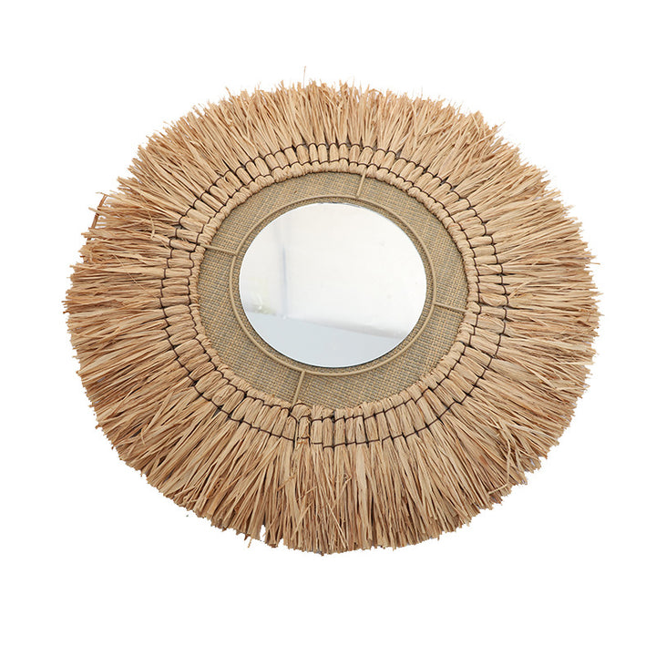 Decorative wall mirror with natural rattan frame Stornfield