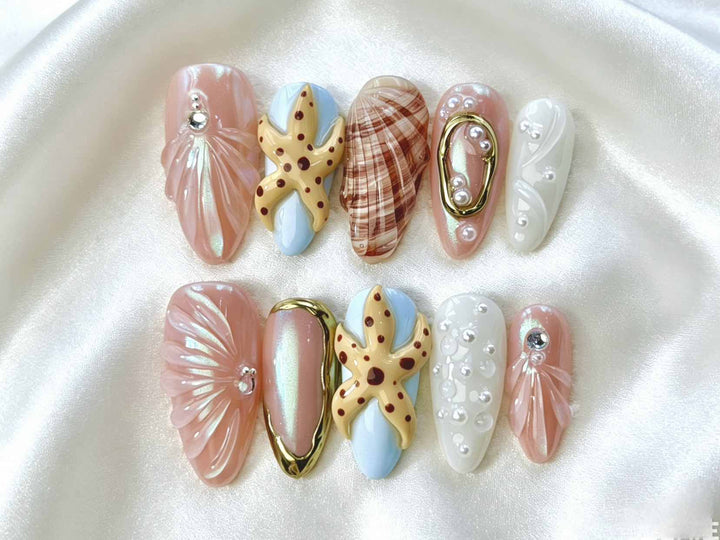 Artistic Ocean-Inspired Press-On Nail Set