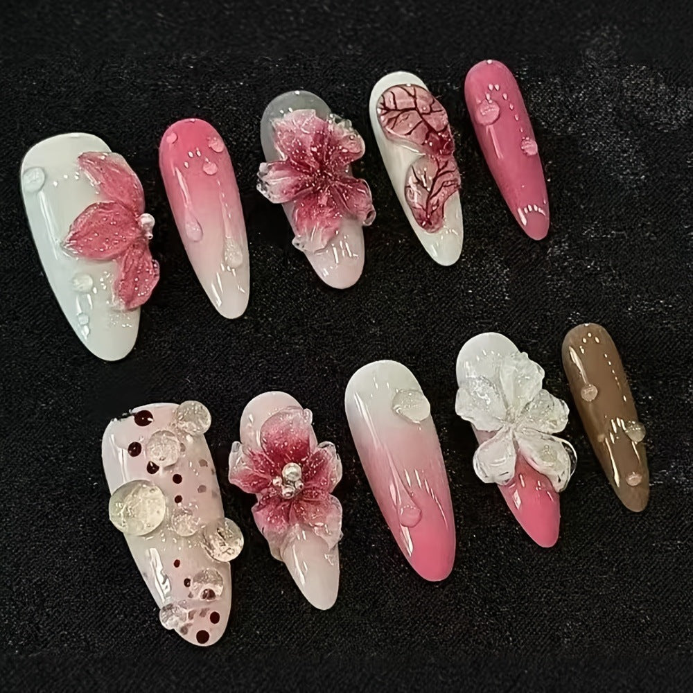 Elegant Artificial Nails with Botanical Designs Stornfield