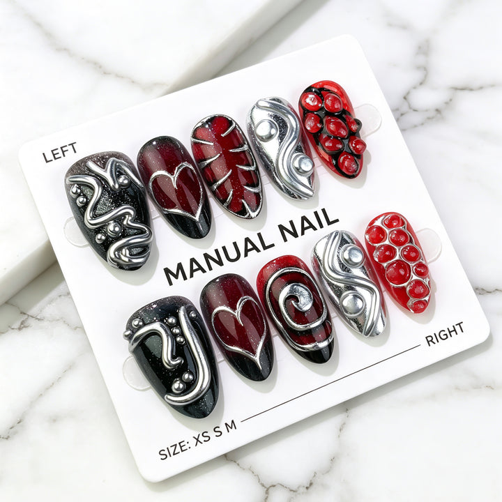 Artistic 3D Embellished Press-On Nail Set