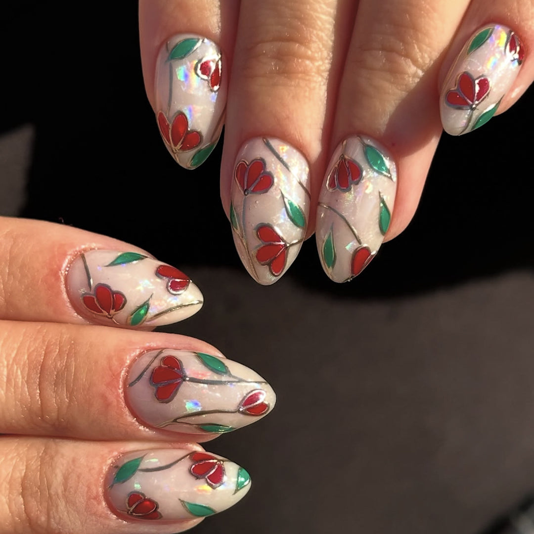 Nail art set with floral accents and glitter Stornfield
