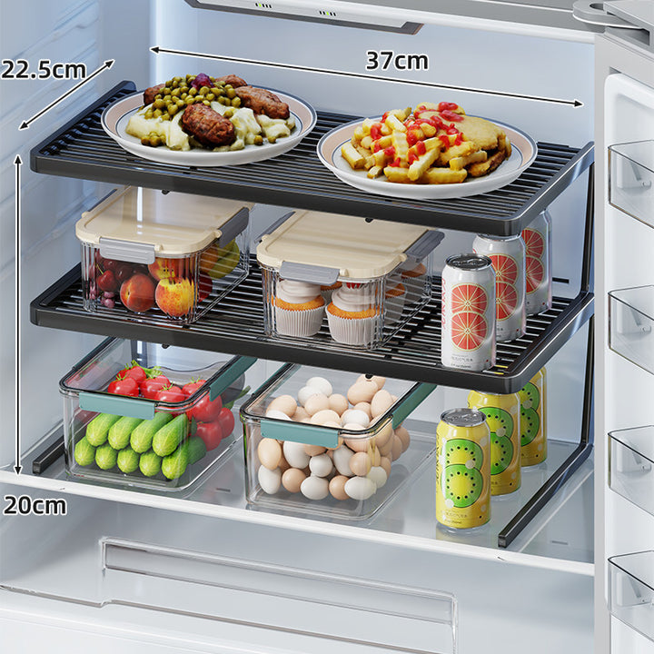 Two-Tier Adjustable Refrigerator Shelf Riser and Fridge Organizer