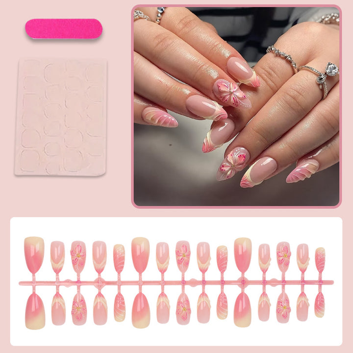 Artificial nail set with delicate floral designs and modern ombre effects Stornfield