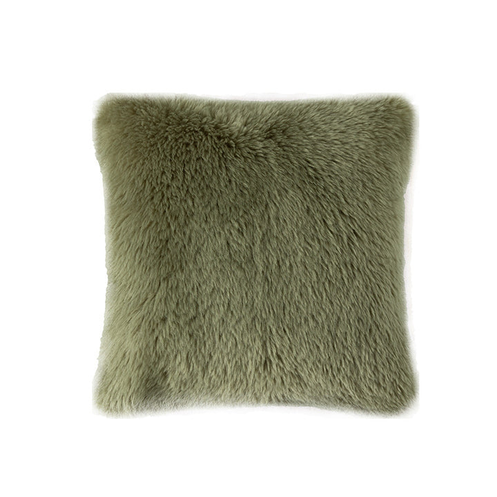 High pile rectangular cushion made of artificial fur with fine texture and zipper