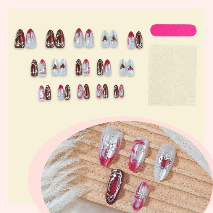 Artificial nail set with elegant heart and glitter motifs Stornfield