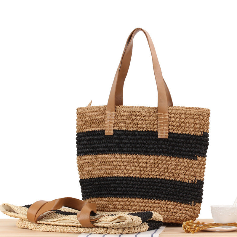 Braided shopping bag with elegant leather handles Stornfield