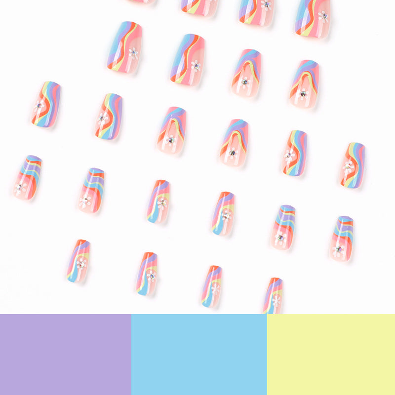 Artful Nail Extensions with Colorful Gradient and Delicate Flower Pattern Stornfield