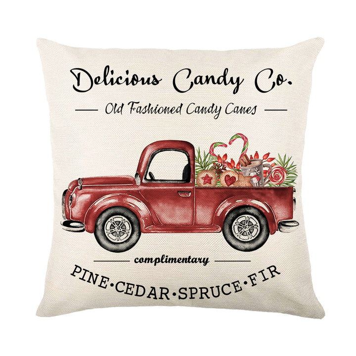 Holiday Linen Throw Pillow Cover with Merry Bright Script and Ribbon Bow Accent