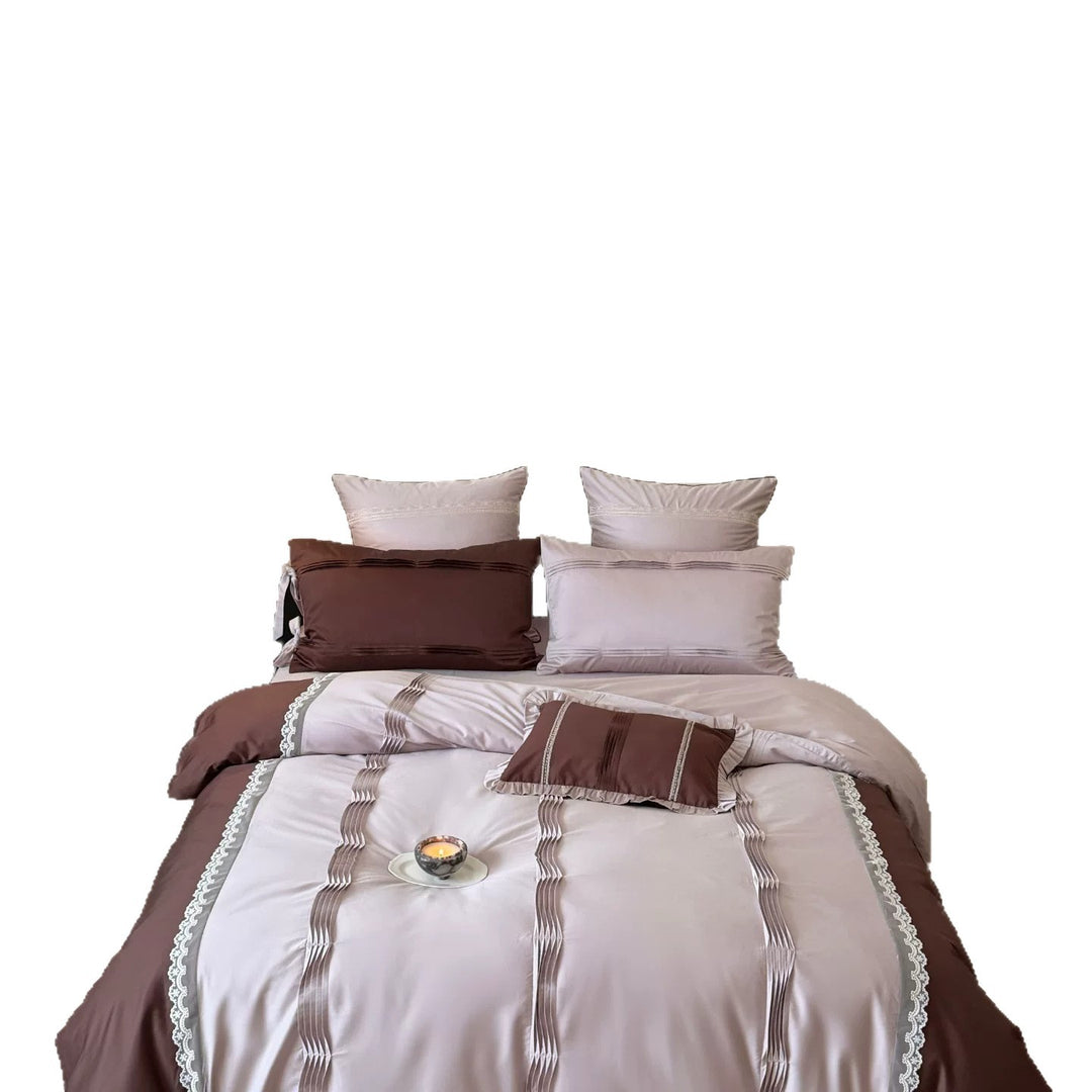 Luxury Lace-Trimmed Cotton Sateen Duvet Cover Set with Ribbon-Tied Pillow Shams