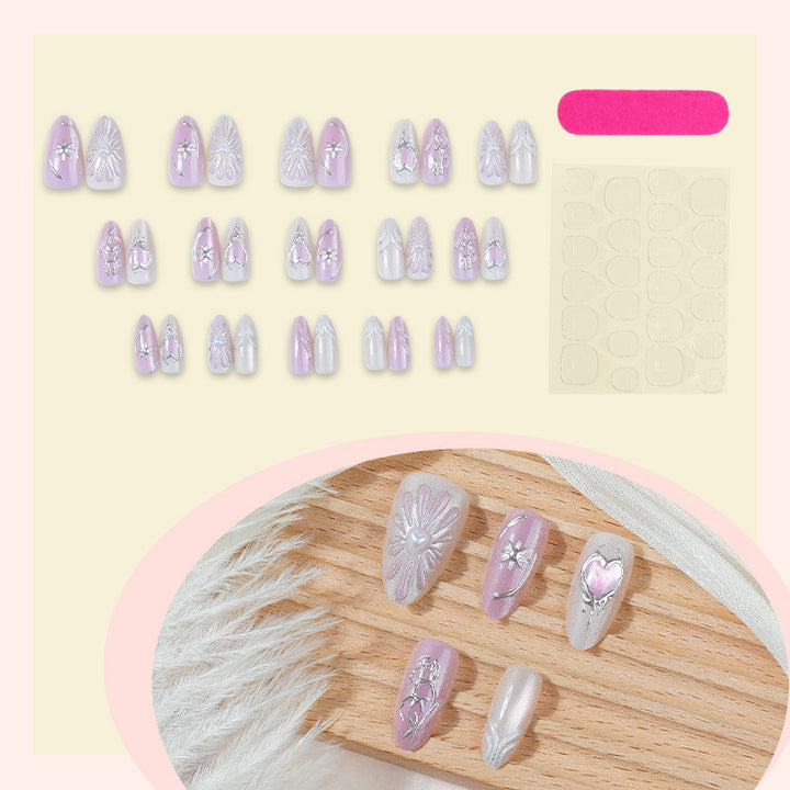 Decorative Press-On Nail Art Set with Floral Accents Stornfield