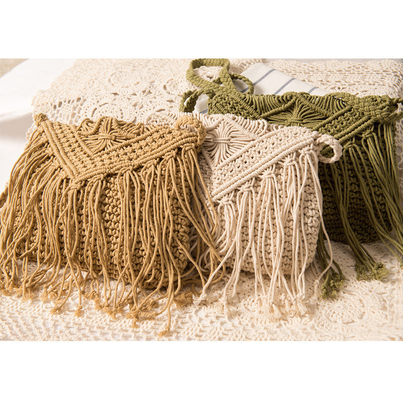 Macrame Handbag with Fringes and Adjustable Shoulder Strap Stornfield