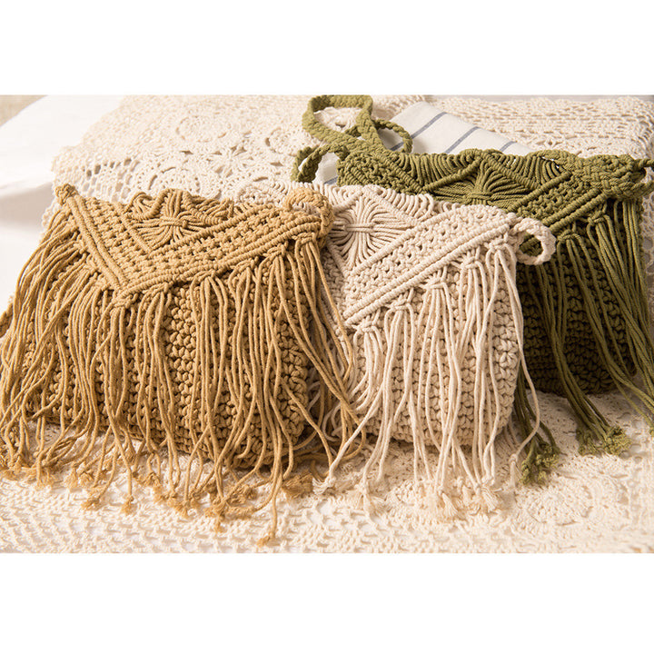 Macrame Handbag with Fringes and Adjustable Shoulder Strap Stornfield