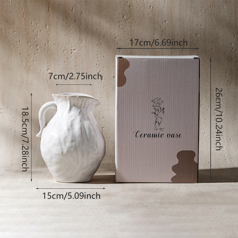 Handmade Textured Ceramic Pitcher Vase for Flower Arrangements