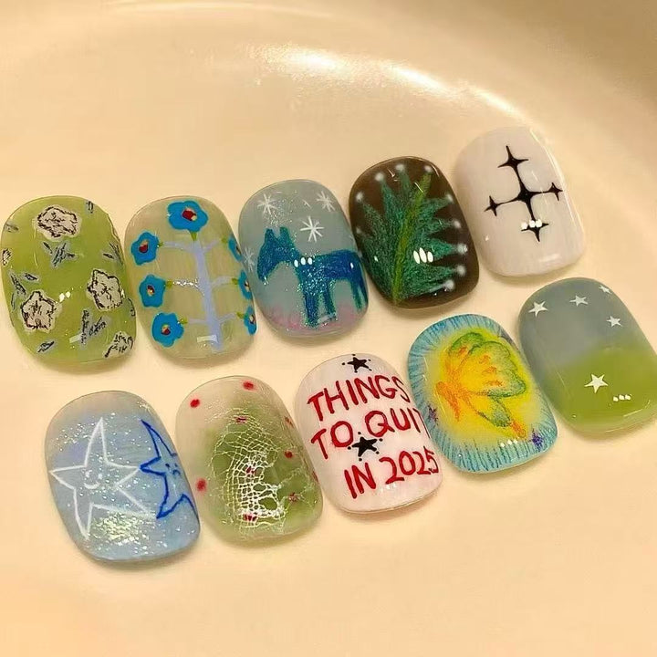Artistic Cat-Themed Press-On Nail Art Set Stornfield