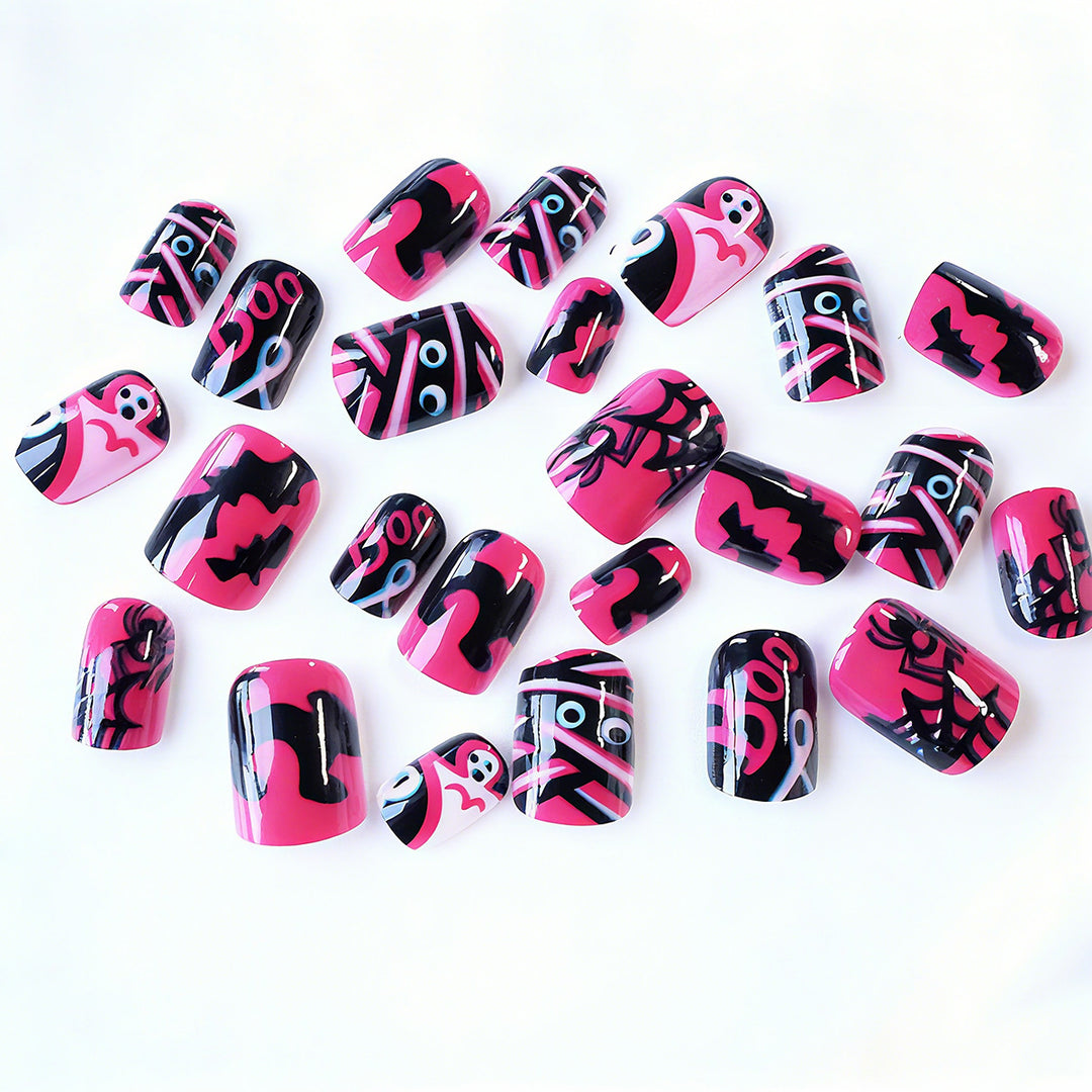 Halloween Artificial Nails with Playful Designs and Glitter Details Stornfield