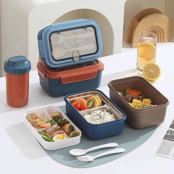 Multi-Compartment Bento Lunch Box with Integrated Utensils
