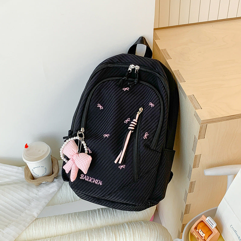 Stylish Embroidered Bow-Accent Casual Backpack Stornfield