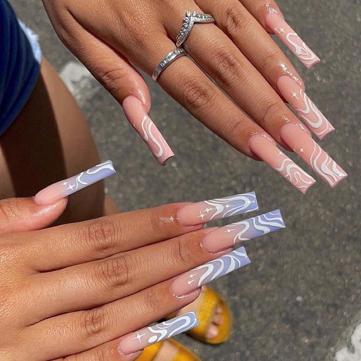 Stylish artificial nails with modern wave designs Stornfield