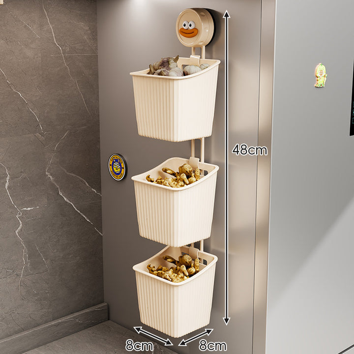 Magnetic Triple-Tier Refrigerator Door Hanging Storage Baskets