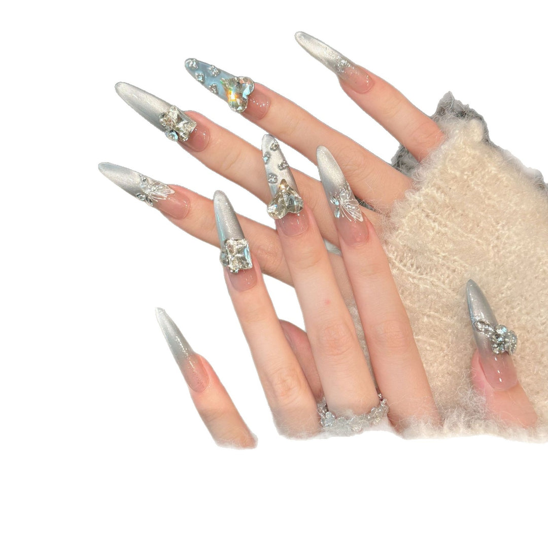 Decorative Stiletto Press-On Nail Art Set with Rhinestone Accents