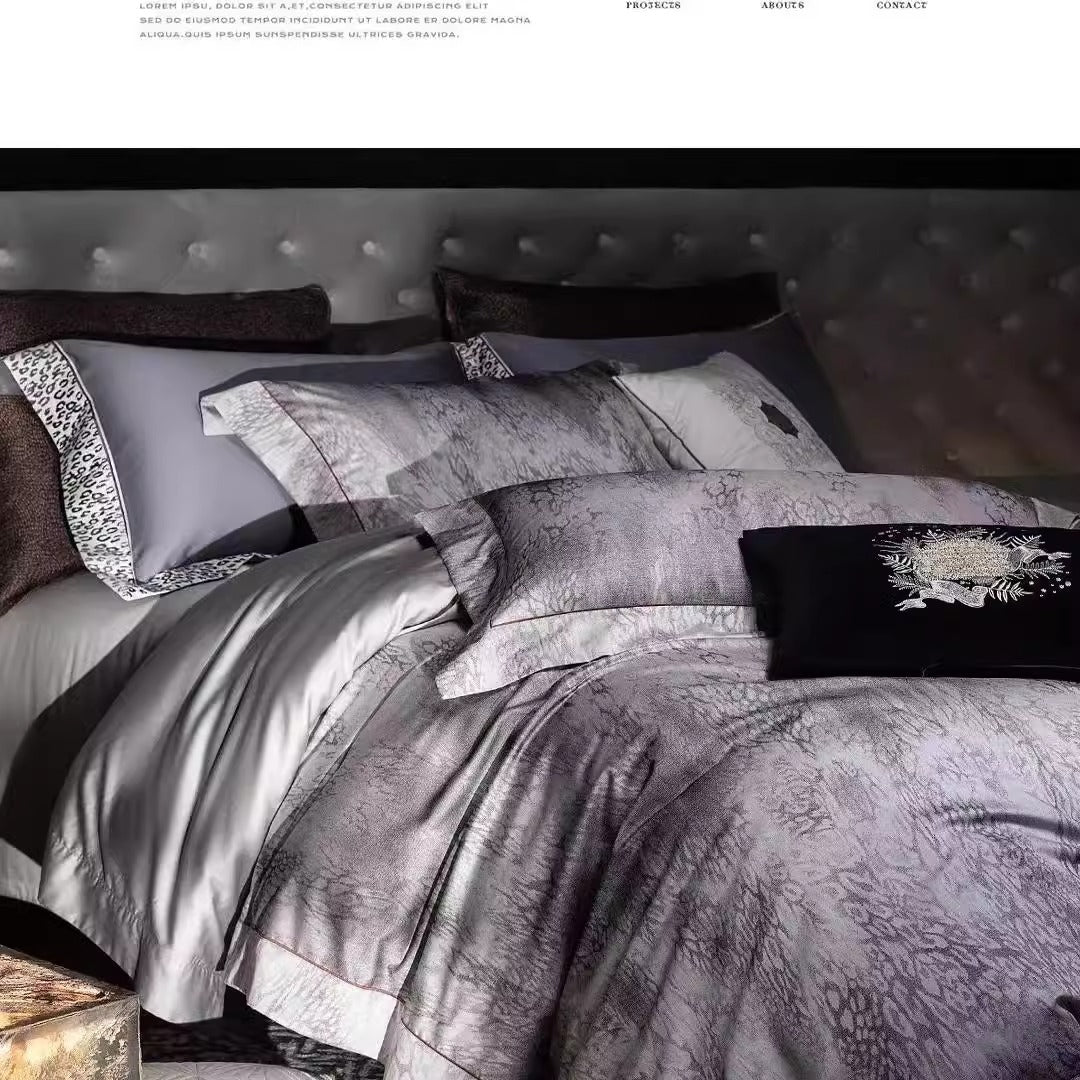 Luxury Satin-Feel Reversible Marble-Texture Duvet Cover Set with Embroidered Accent Pillow