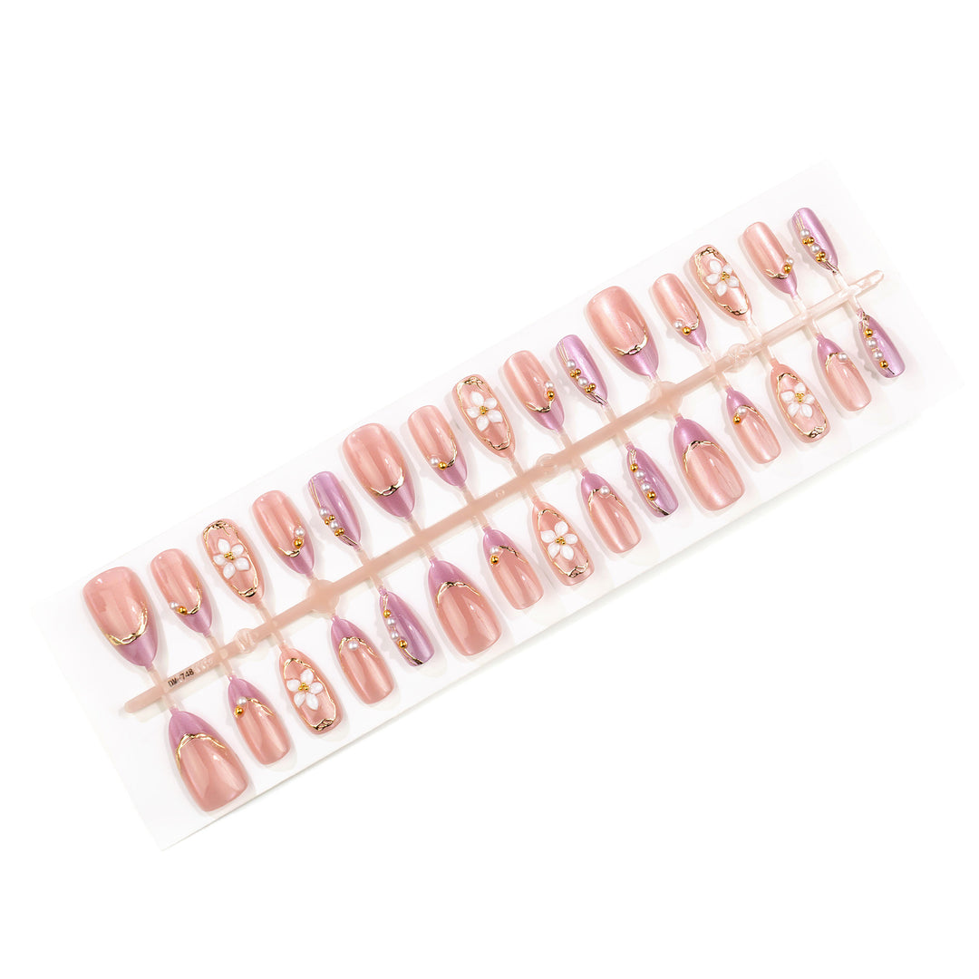 Decorative Press-On Nail Art Set with Floral and Glitter Accents Stornfield