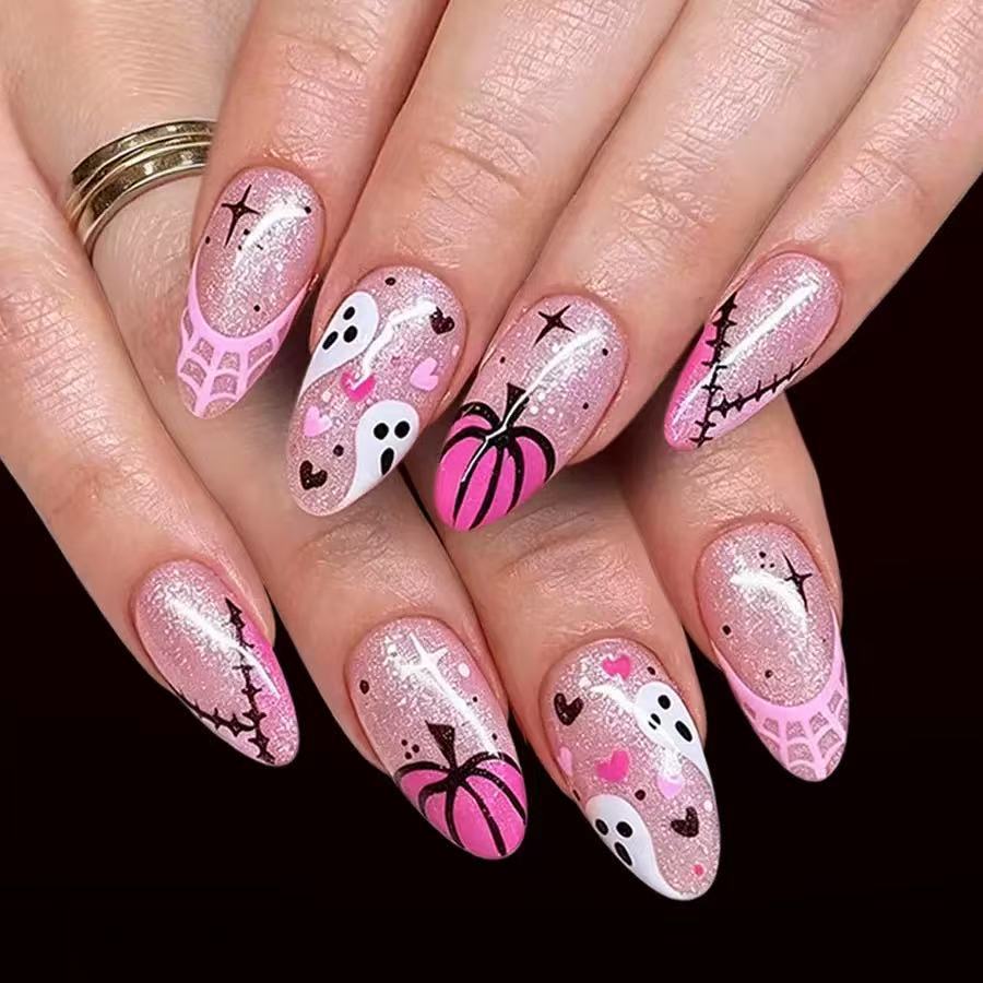 Nail art set with creative Halloween design and glitter Stornfield