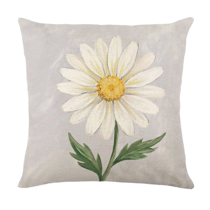 Botanical Linen-Texture Decorative Daisy Throw Pillow Cover