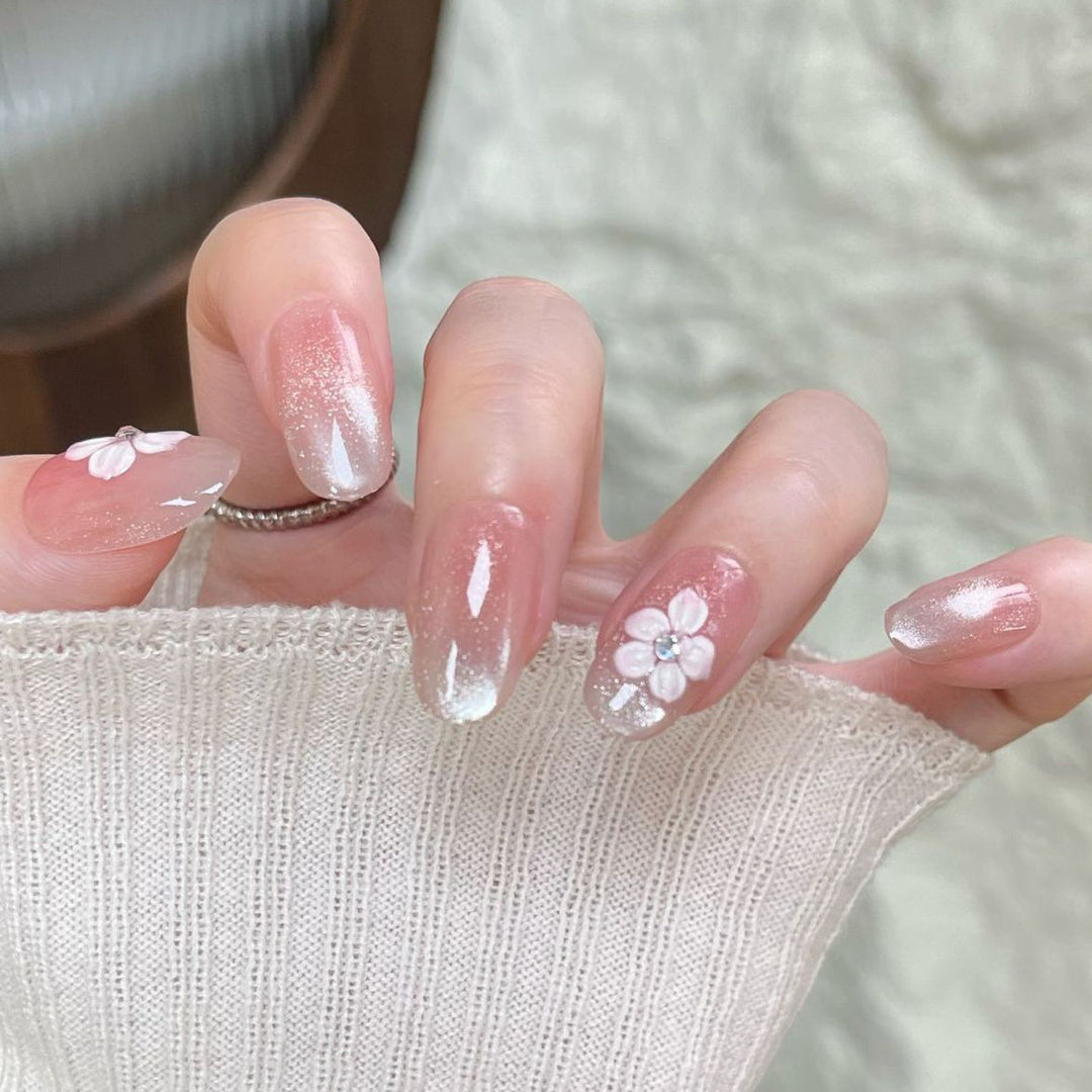 Decorative Press-On Nail Extensions with Floral Design Stornfield