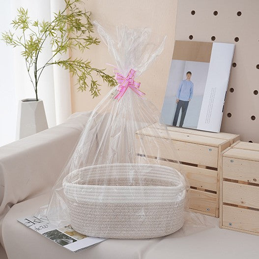 Natural storage basket with ribbons Stornfield