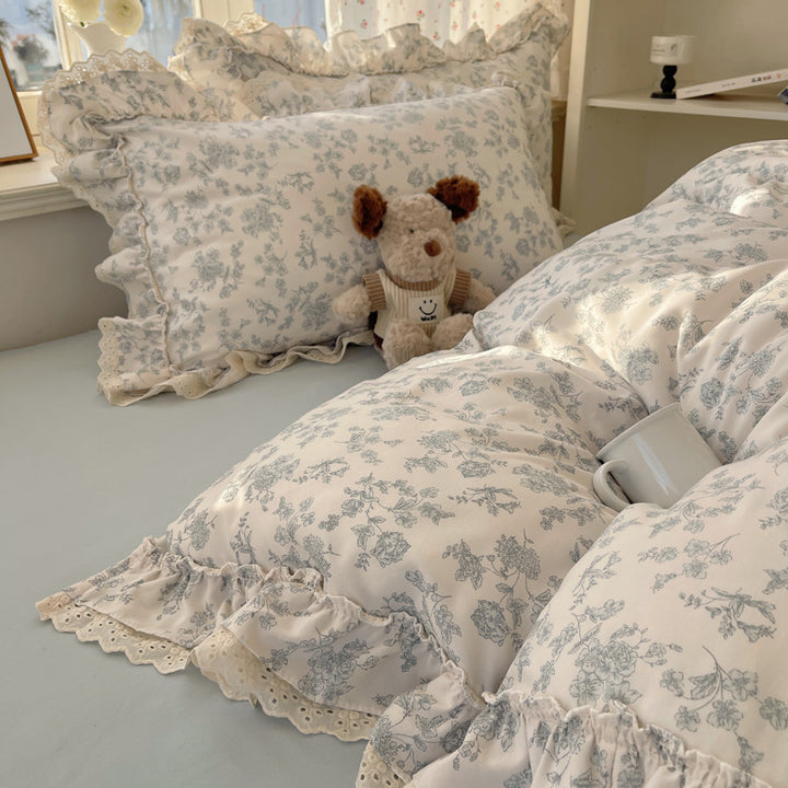 Ruffled Floral Pattern Duvet Cover Set