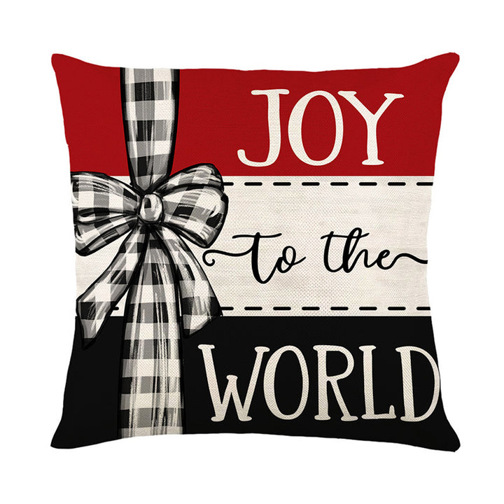 Square Cotton-Linen Decorative Throw Pillow Cover with Cartoon Reindeer and Polka Dot Print