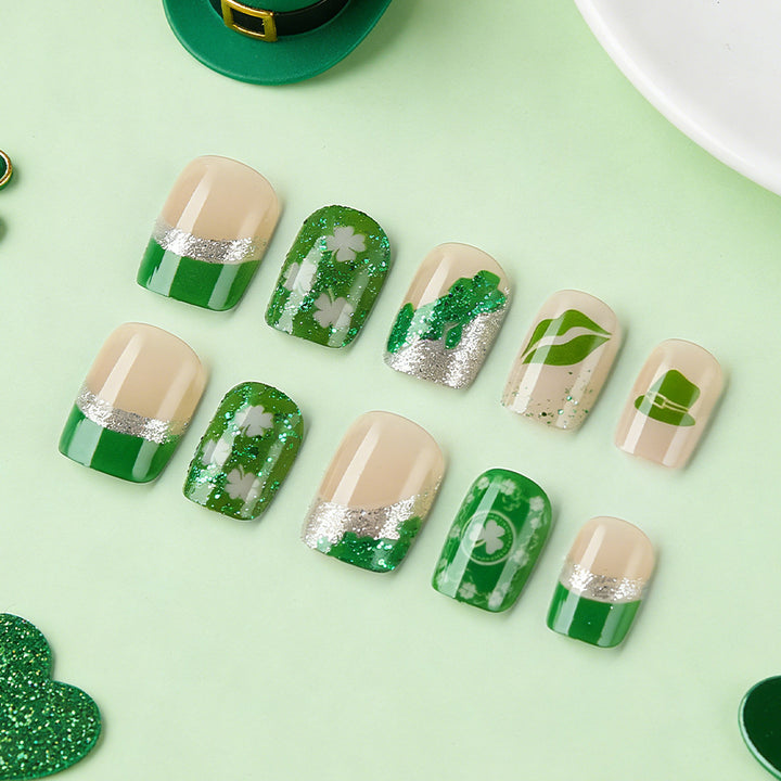 Festive Green-Themed Press-On Nail Set Stornfield