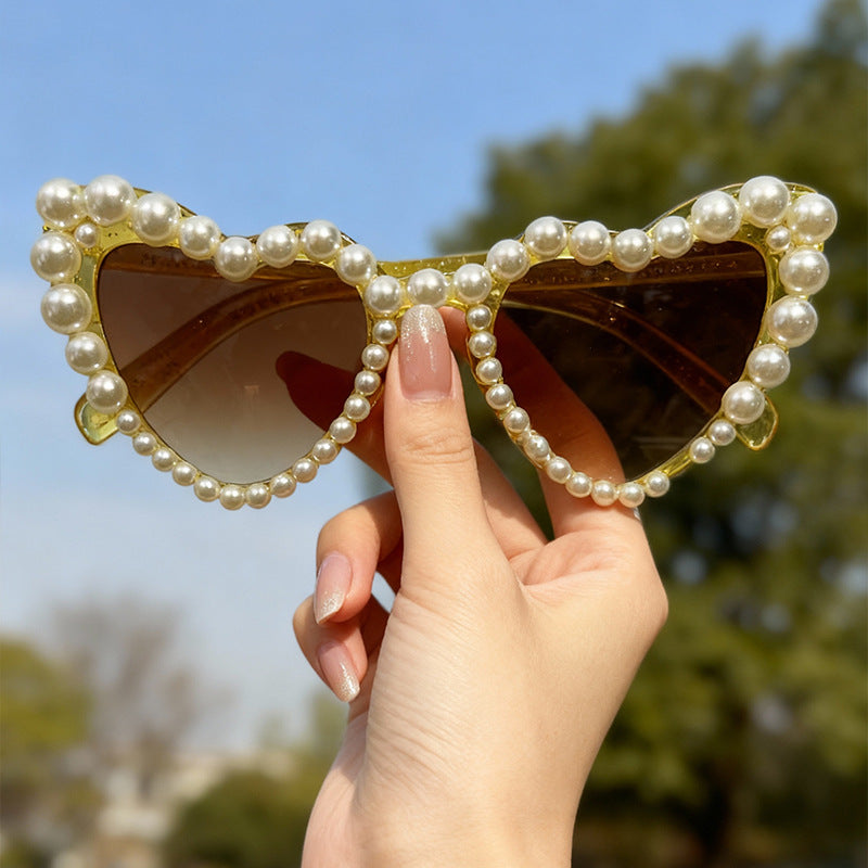 Decorative Pearl-Embellished Cat-Eye Sunglasses Stornfield
