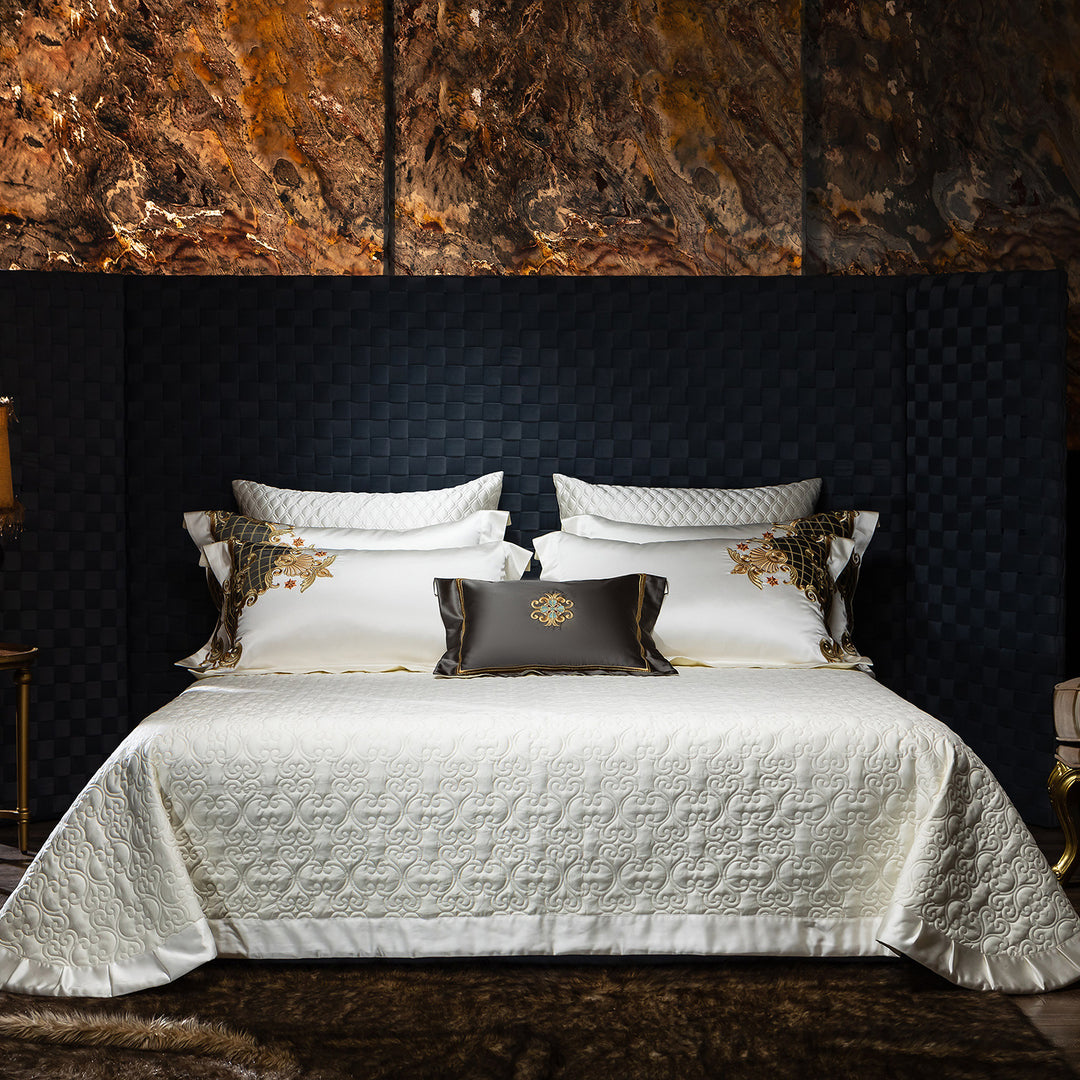 Luxury Embroidered Satin Duvet Cover Set with Decorative Pillow Shams
