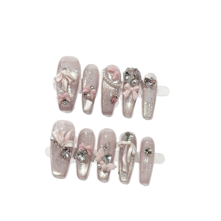 Decorative Press-On Nail Set with Floral Accents