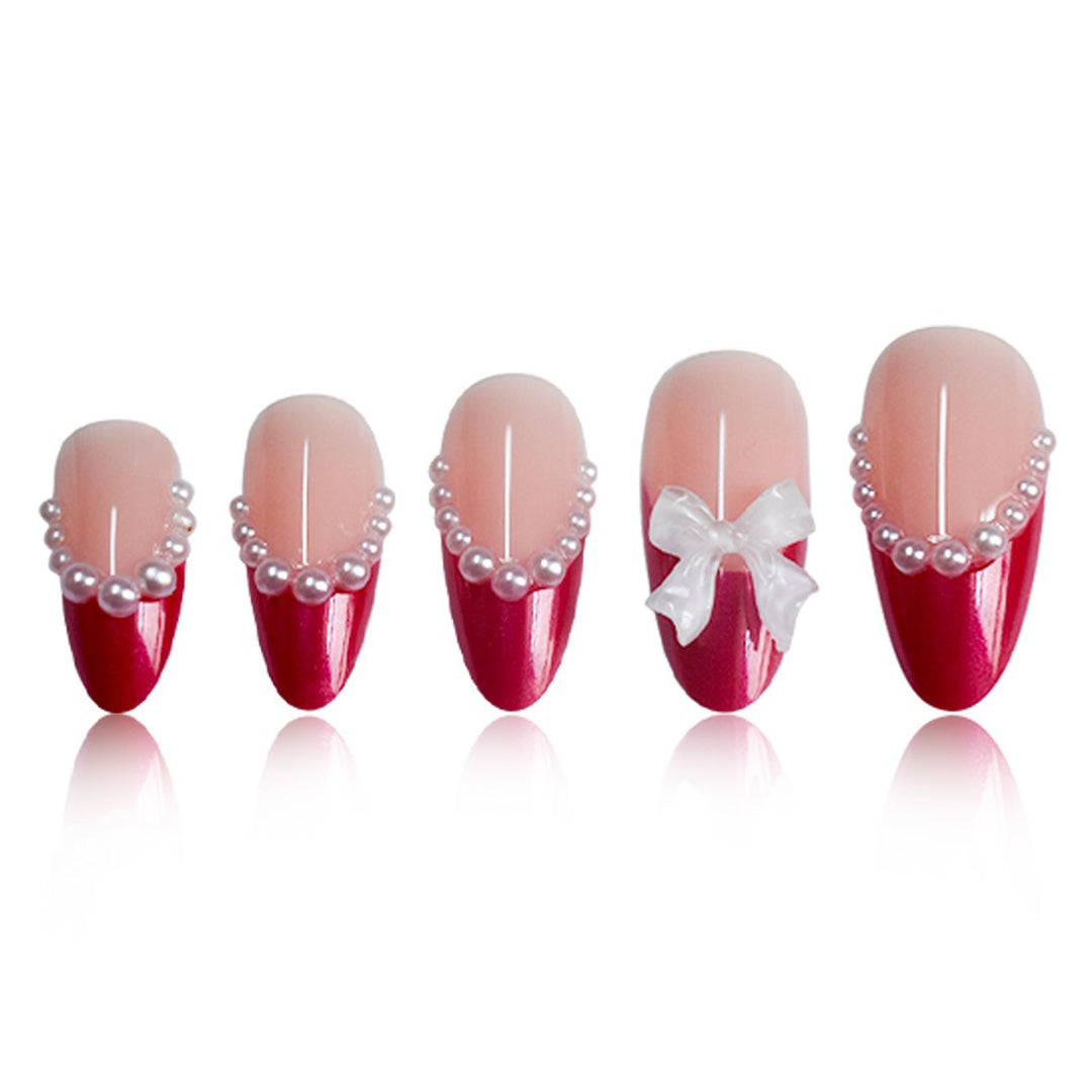 Decorative Stiletto Press-On Nails with Pearls and Bow Accents Stornfield