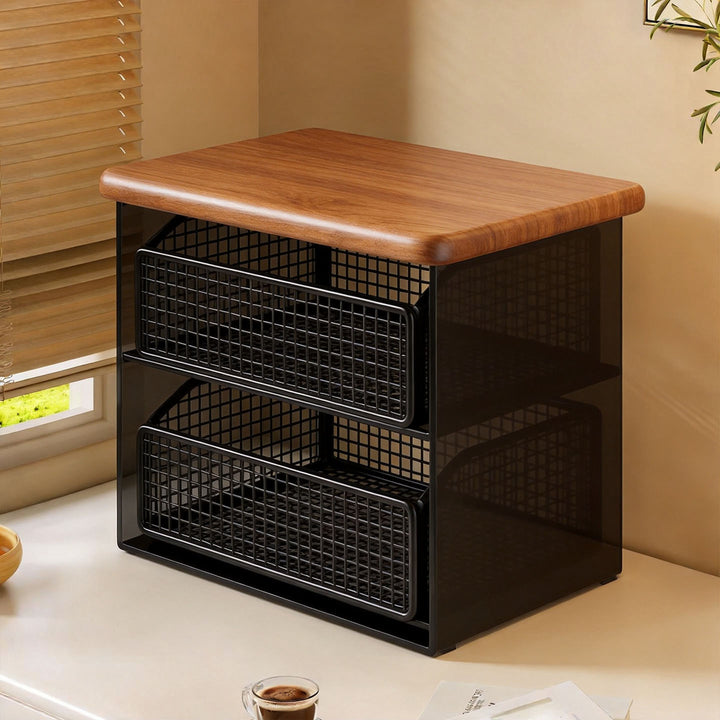 Compact Countertop Appliance Stand with Sliding Metal Mesh Drawer Organizer