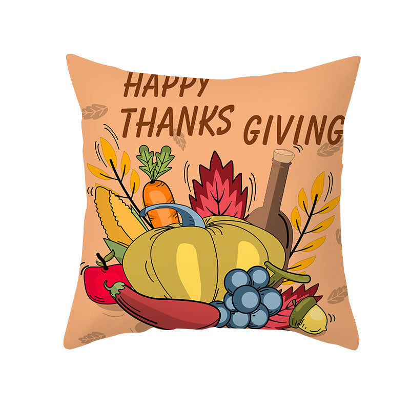 Square Removable Linen-Blend Thanksgiving Pumpkin Watercolor Throw Pillow Cover