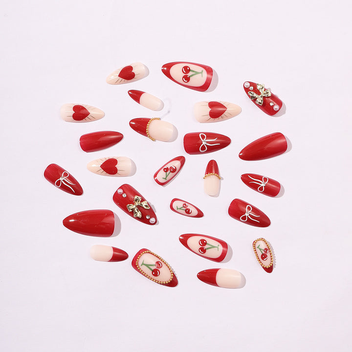 Creative Nail Art Set with Elegant Heart and Bow Designs Stornfield